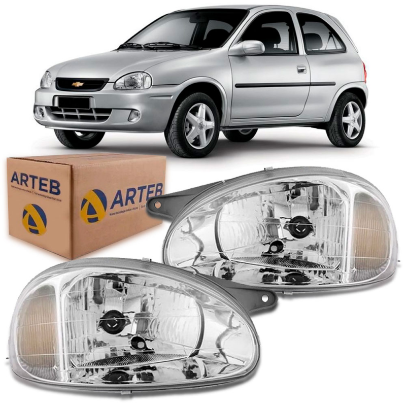 0160379 Farol Original Corsa Classic 2000 A 2010 Lado Esquerdo Cromado Carcaca Cinza