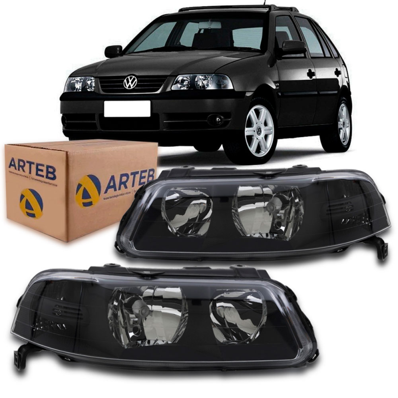 0160266 Farol Original Gol Parati Saveiro G3 2000 A 2005 Lado Direito Foco Duplo Mascara Negra