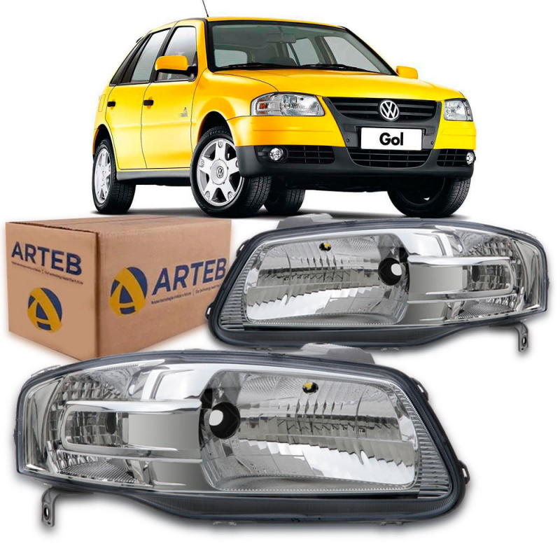 0160653 Farol Original Gol Parati Saveiro G4 2006 A 2014 Saveiro 2006 A 2008 Lado Esquerdo Cromado