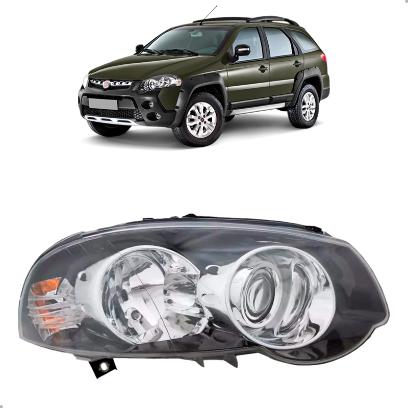 0160994 Farol Original Palio Weekend Strada Adventure 2016 A 2018 Lado Direito Masc Negra Aro Cromado Lampada H1