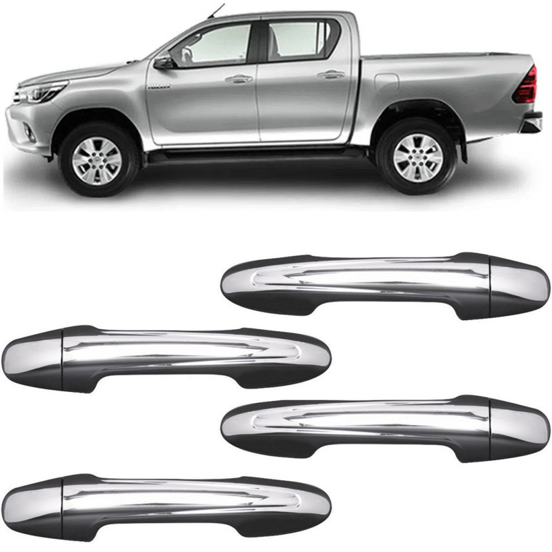 Jogo Aplique Cromado MaÇaneta Hilux 2016 A 2021 Sem Furo Para Keyless