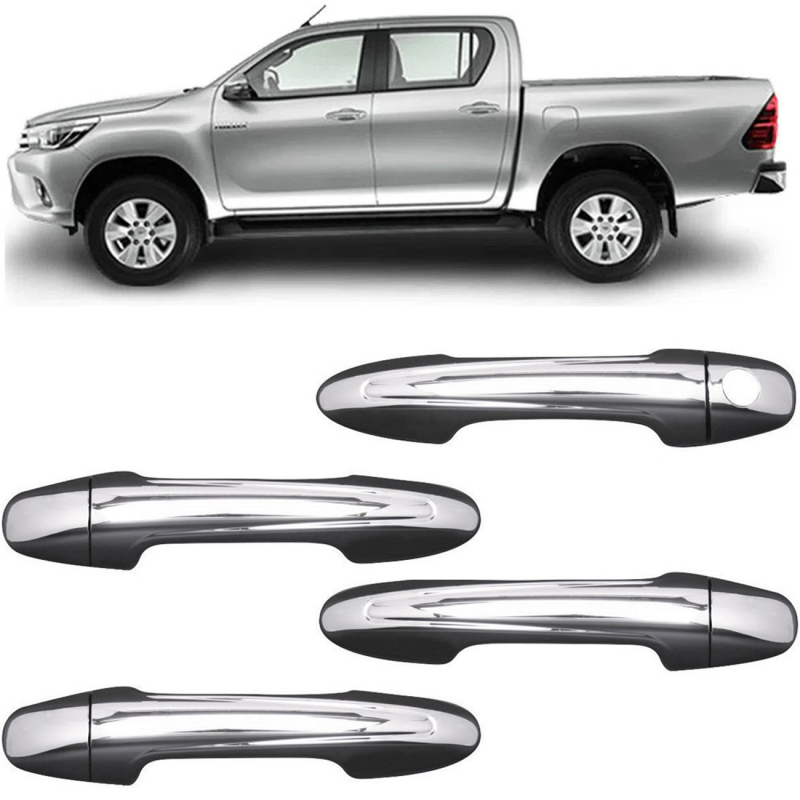 Jogo Aplique Cromado MaÇaneta Hilux 2016 A 2021 Com Furo Para Keyless