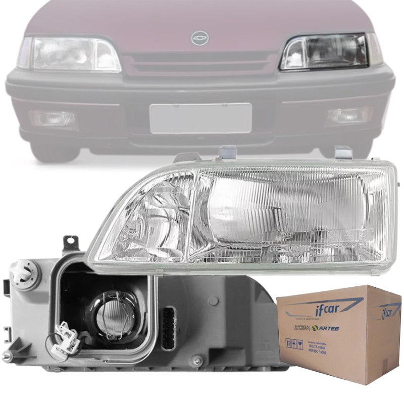 0060069 Farol Original Monza 1991 A 1997 Simples Com Auxiliar Cromado Lado Esquerdo