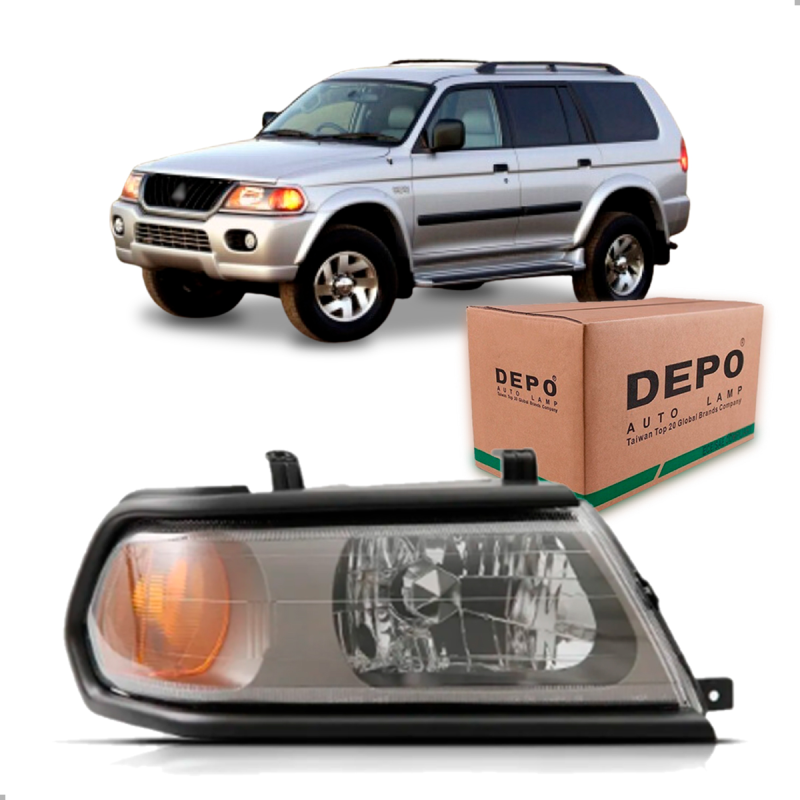 Farol Pajero Sport 2000 A 2004 Lado Direito Mascara Cinza Moldura Preta (r17606)