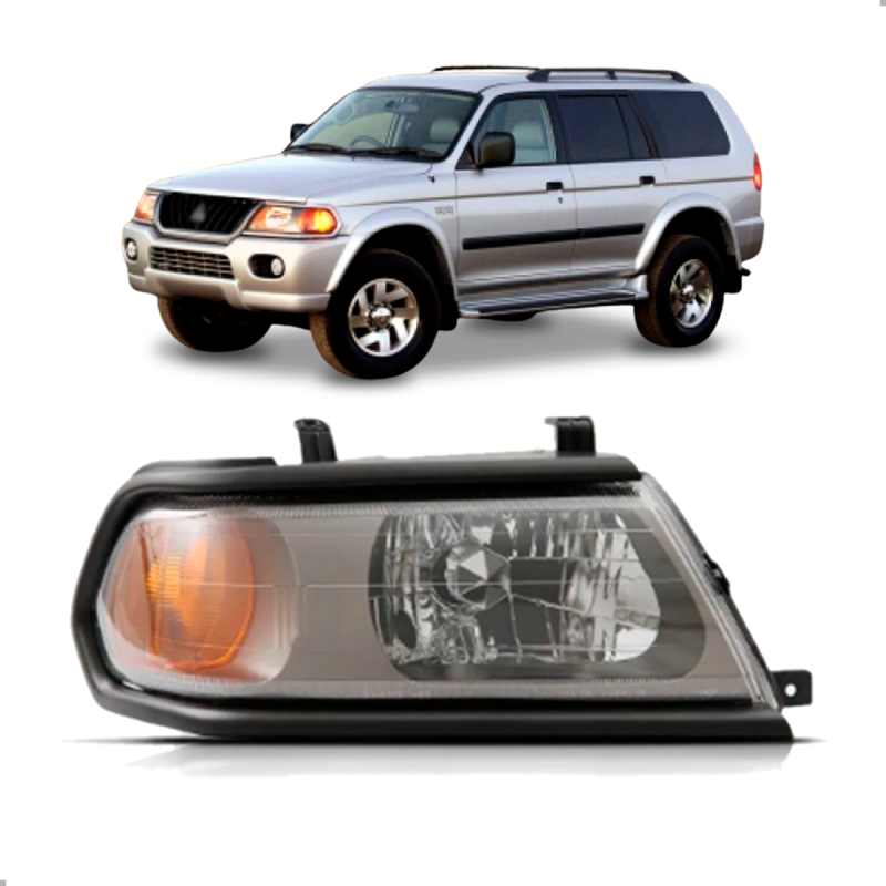 Farol Pajero Sport 2000 A 2004 Lado Direito Mascara Cinza Moldura Preta (r17606)