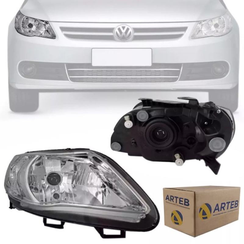 0160712 Farol Original Gol Saveiro Voyage G5 2009 A 2012 Lado Direito Foco Simples Cromado