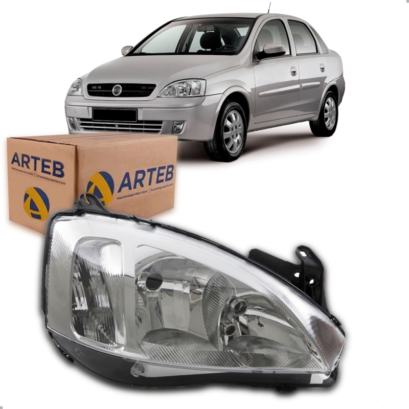 0160736 Farol Original Corsa Montana 2003 A 2007 Lado Direito Cromado Pisca Raiado Manual