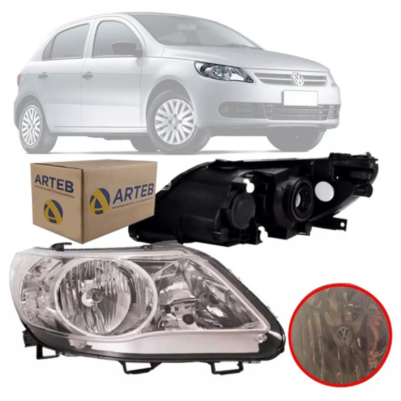 0160714 Farol Original Gol Saveiro Voyage G5 2009 A 2012 Lado Direito Foco Duplo Cromado Cup. Vw