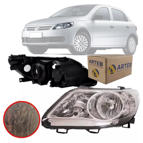 0160713 Farol Original Gol Saveiro Voyage G5 2009 A 2012 Lado Esquerdo Foco Duplo Cromado Cup. Vw