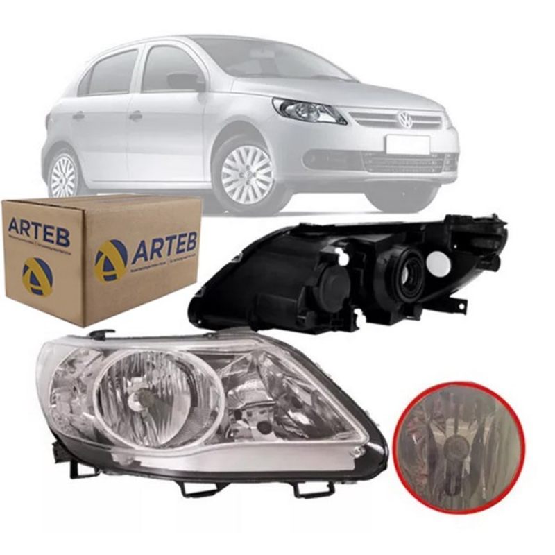 0160738 Farol Original Gol Saveiro Voyage G5 2009 A 2012 Lado Direito Foco Duplo Cromado Cup. Tela