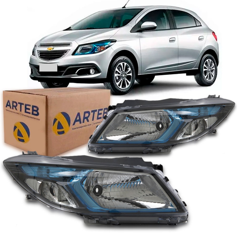 0160772 Farol Original Onix Prisma 2012 A 2016 Lado Direito Com Moldura Azul