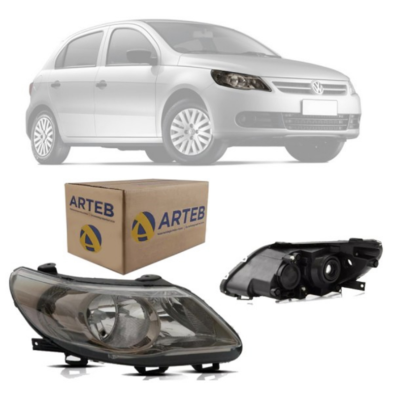 0160796 Farol Original Gol Saveiro Voyage G5 2009 A 2012 Lado Direito Foco Duplo Fume Cup. Vw