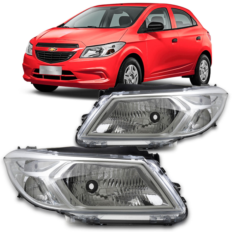 Farol Original Onix Prisma 2012 A 2016 Lado Esquerdo Cromado Com Moldura Cromada