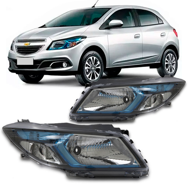 Farol Original Onix Prisma 2012 A 2016 Lado Esquerdo Com Moldura Azul