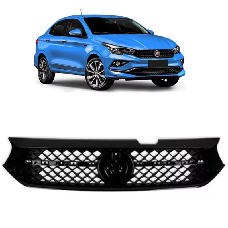 Grade Do Radiador Fiat Cronos 2018 A 2020 Black Piano Preta Texturizada Logo Redondo (r31942)