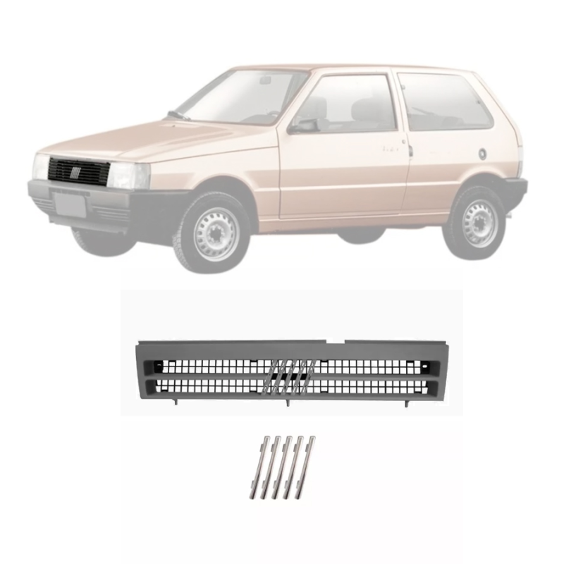 Grade Do Radiador Uno 1991 A 1996 Preta Brilhante Com Emblema