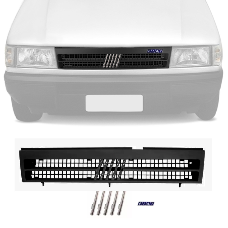 Grade Do Radiador Uno 1991 A 1996 Preta Brilhante Com Emblema