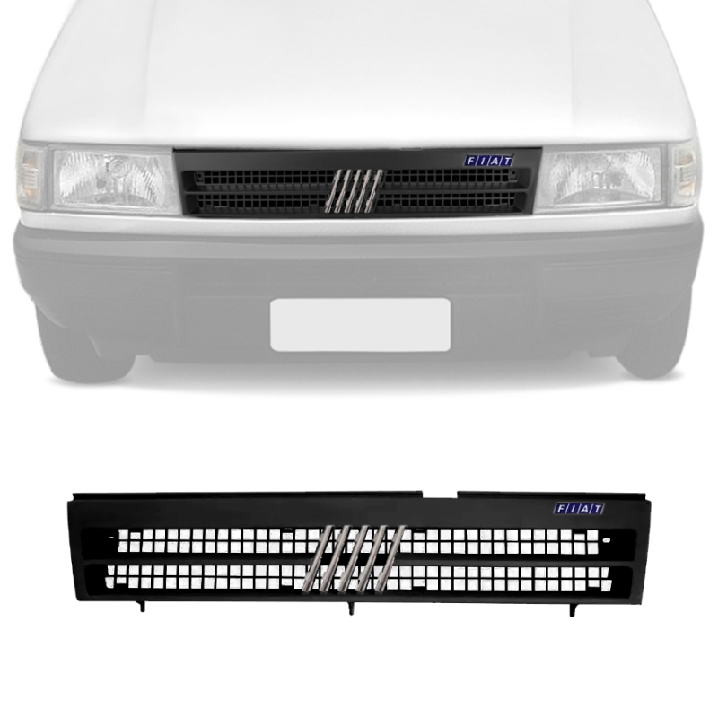 Grade Do Radiador Uno 1991 A 1996 Preta Brilhante Com Emblema
