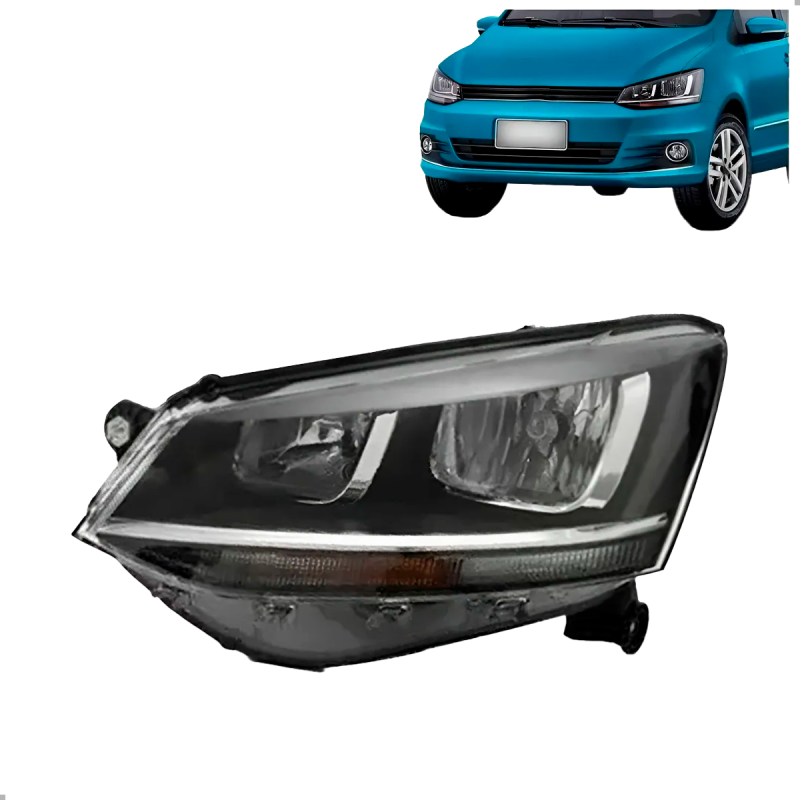 0160829 Farol Original Fox Spacefox Crossfox 2015 A 2022 Lado Esquerdo Friso Cromado