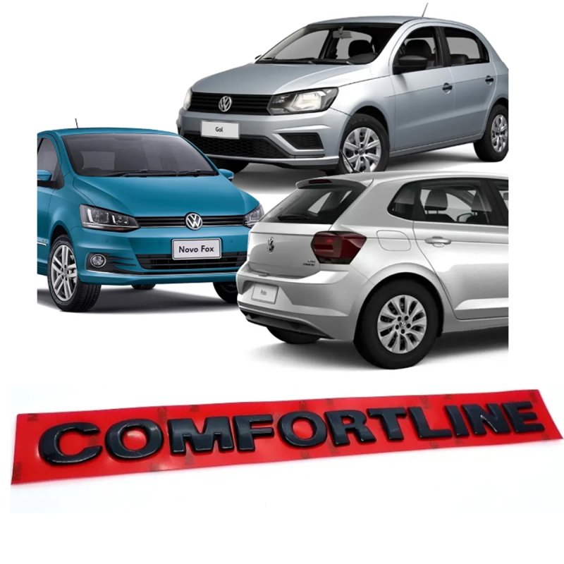 Emblema Volks Palavra Comfortline Gol Voyage Fox Polo 2008 A 2022 Preto Brilhante