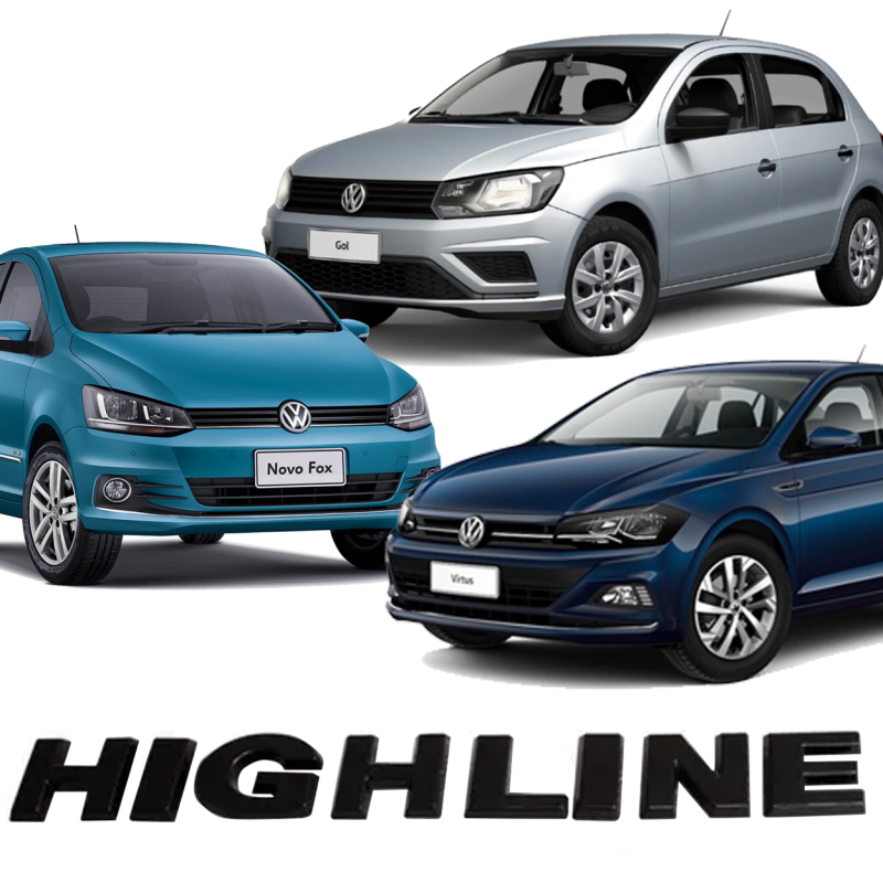 Emblema Volks Palavra Highline Gol Voyage Fox Polo Virtus 2008 A 2022 Preto Brilhante