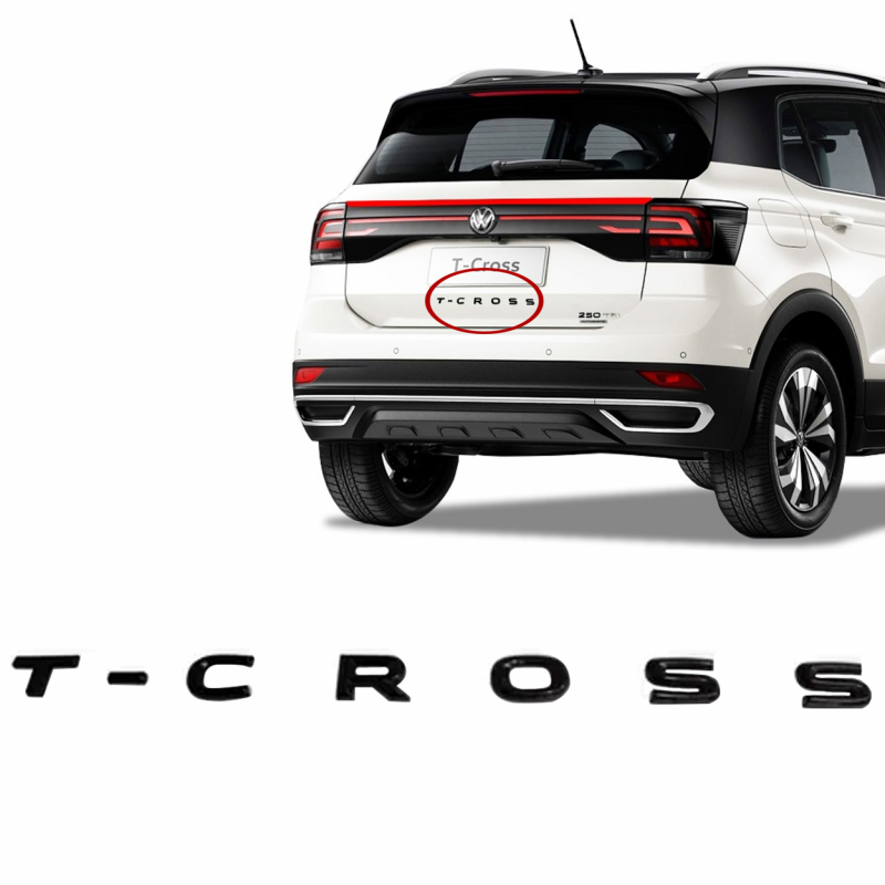 Emblema Volks Da Tampa Traseira Do Porta Mala Palavra T-cross 2019 A 2022 Preto Brilhante