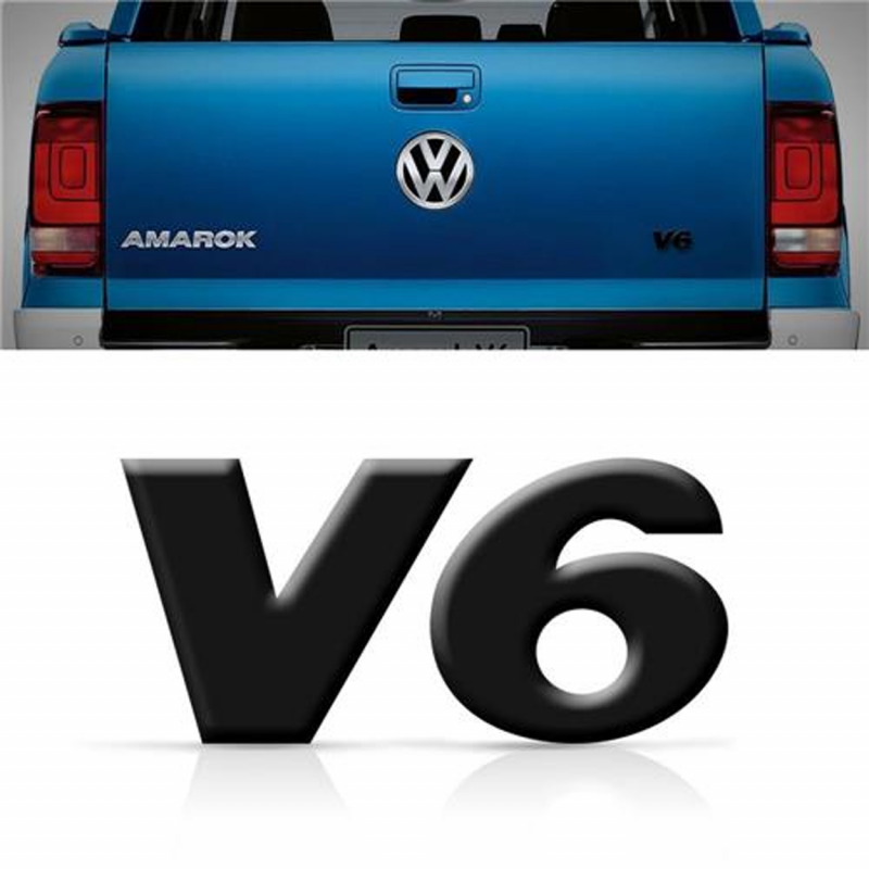 Emblema Volks Palavra V6 Amarok 2017 A 2022 Preto Brilhante