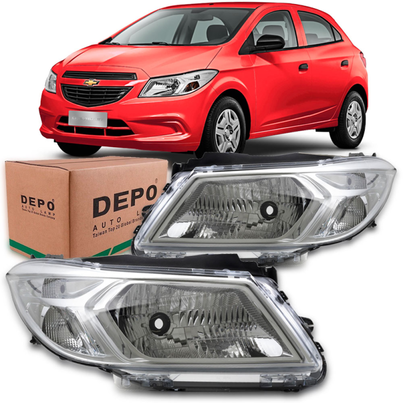 Farol Onix Prisma 2012 A 2016 Lado Direito Cromado Com Moldura Cromada (r24768) (c050265)