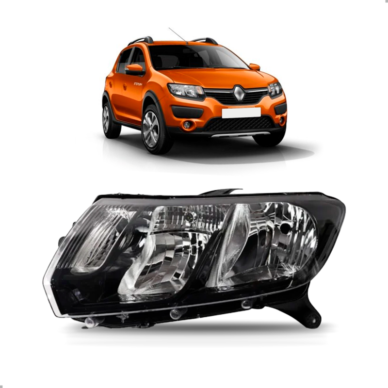 0160999 Farol Original Sandero Stepway 2015 A 2018 Lado Esquerdo Foco Duplo Mascara Negra