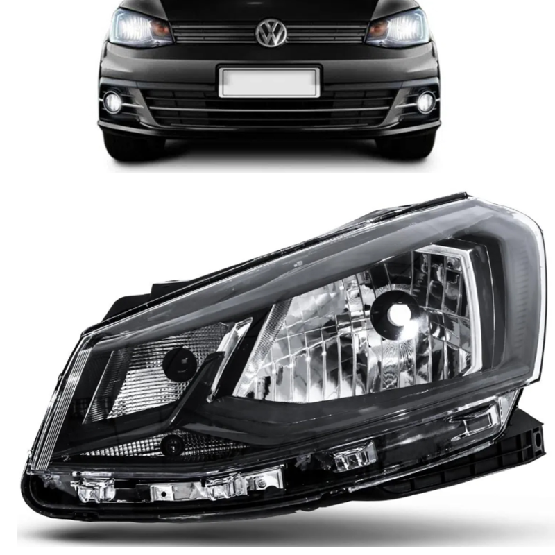 Farol Gol Voyage G7 2017 A 2018 Lado Esquerdo Foco Simples Mascara Negra Friso Preto(c54938)
