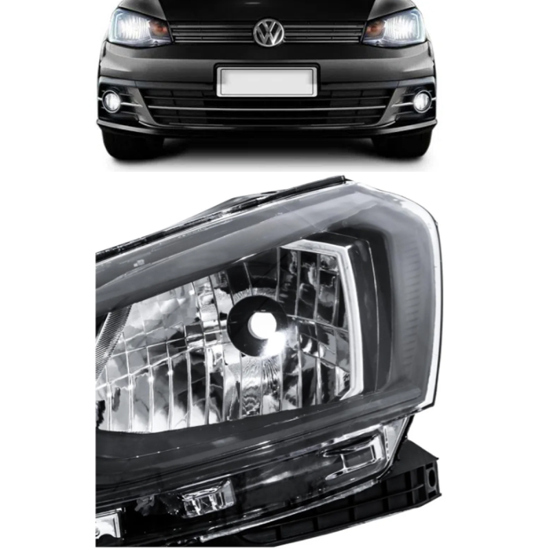 Farol Gol Voyage G7 2017 A 2018 Lado Esquerdo Foco Simples Mascara Negra Friso Preto(c54938)