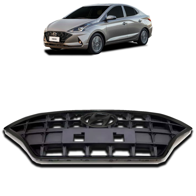 Grade Do Radiador Hb20 Hb20s 2020 A 2022 Com Moldura Preta Brilhante (r30906)