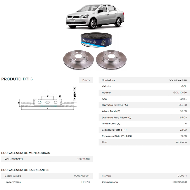 Disco Do Freio Dianteiro Gol Saveiro Voyage 1.0 1.6 G6 G7 2014 A 2022 Up 1.0 2014 A 2022 Ventilado