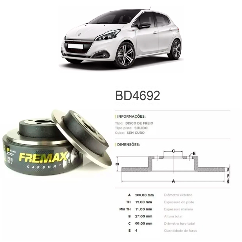 Disco Do Freio Dianteiro Peugeot 206 1.4 2005 A 2008 1.6 1999 A 2008 208 1.5 1.6 2013 A 2016 1.2 2016 A