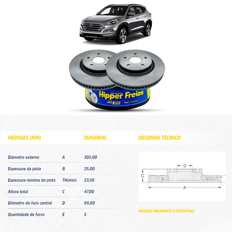 Disco Do Freio Dianteiro Tucson 1.6 2017 A 2022 Sportage 2.0 2016 A 2022 Ventilado Sem Cubo