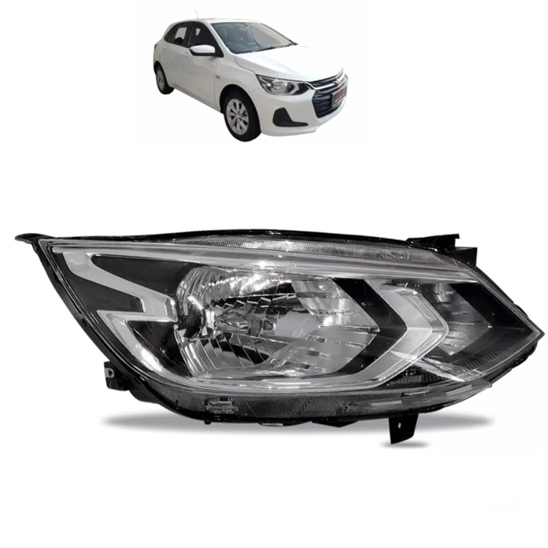 Farol Onix Hatch/plus 2020 A 2022 Lado Direito Cromado Regulador Manual Sem Led (r31764)(c071589)
