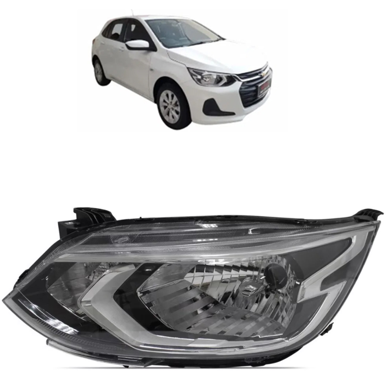 Farol Onix Hatch/plus 2020 A 2022 Lado Esquerdo Cromado Regulador Manual Sem Led (r31765)