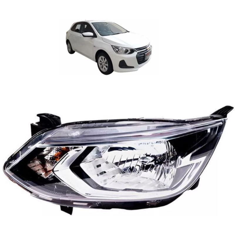 Farol Onix Hatch/plus 2020 A 2022 Lado Esquerdo Cromado Regulador Manual Sem Led (r31765)(c071592)