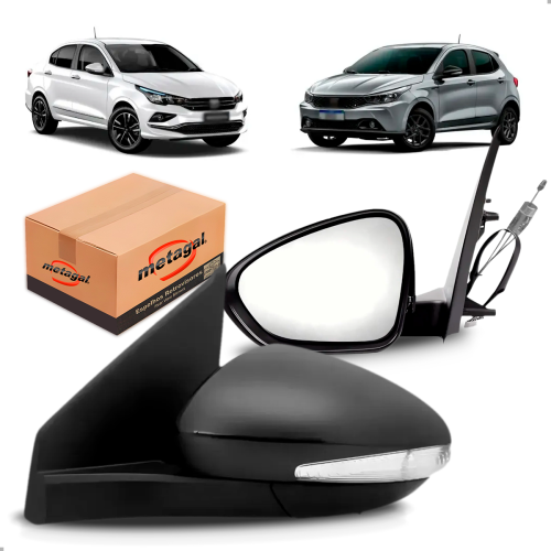 Retrovisor Original Argo 2017 A 2023 Lado Esquerdo Regulador Manual Com Pisca E Logo Fiat