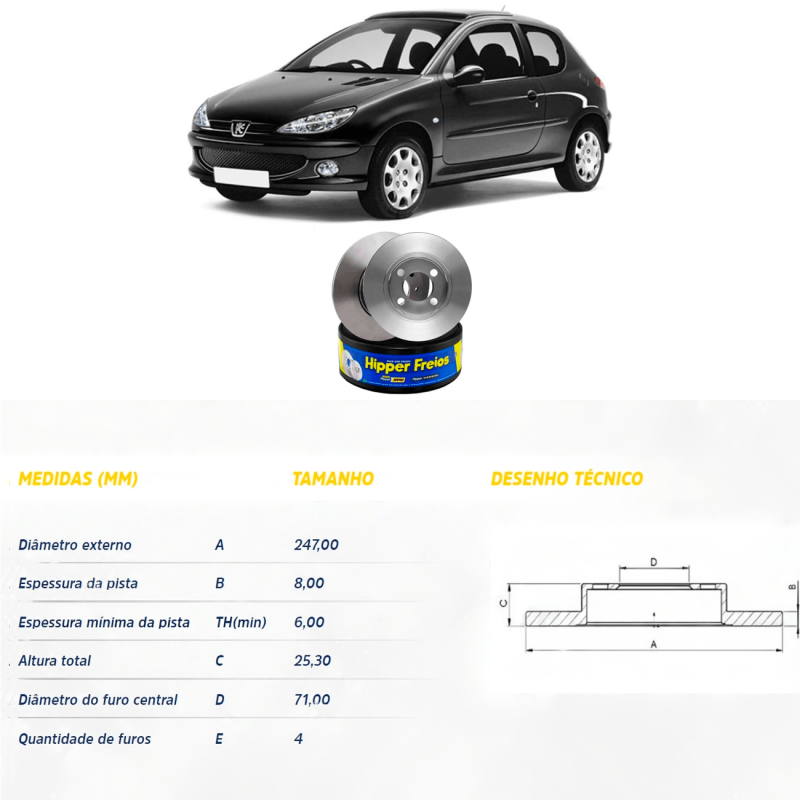 Disco Do Freio Dianteiro Peugeot 206 1.0 1.4 1998 A 2008 Peugeot 207 1.4 2009 A 2011 Xsasa 1.4 1997 A 2000 Solido