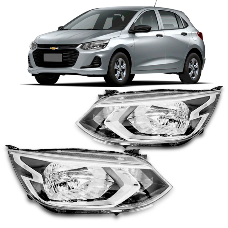 Farol Onix Hatch/plus 2020 A 2022 Lado Esquerdo Cromado Regulador Manual Sem Led E Projetor (c066841)