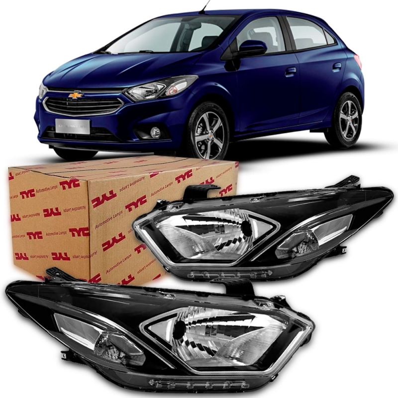 Farol Onix Prisma 2017 A 2020 Lado Direito Friso Cromado Com Led (r28686) (c057936)