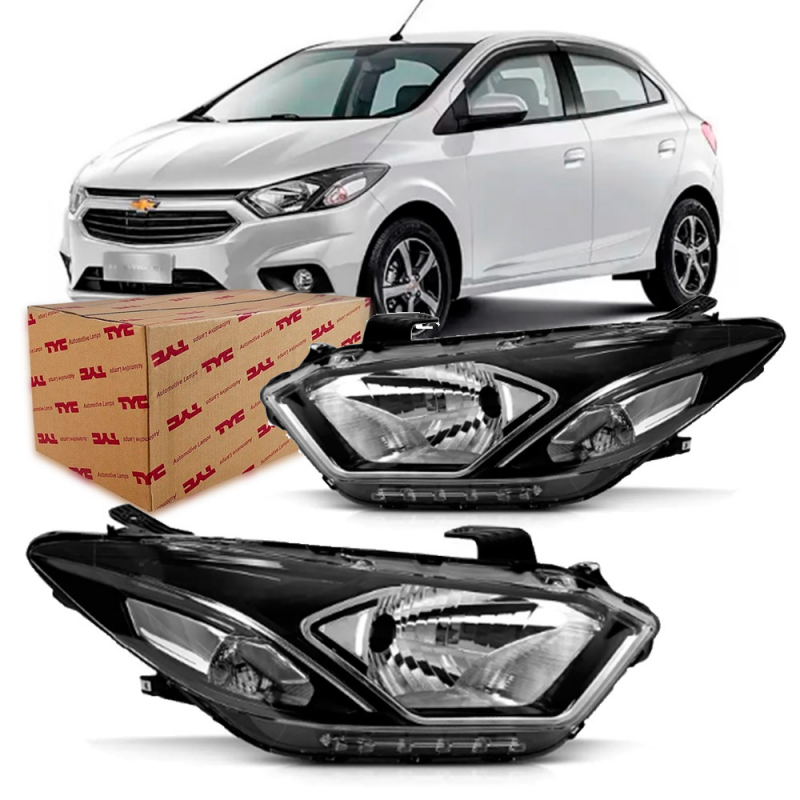 Farol Onix Prisma 2017 A 2020 Lado Esquerdo Friso Cromado Com Led (r28687)(c57937)