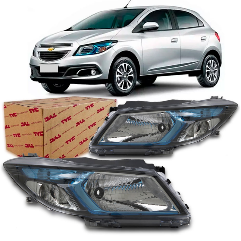 Farol Onix Prisma 2012 A 2016 Lado Direito Com Moldura Azul (r25864)