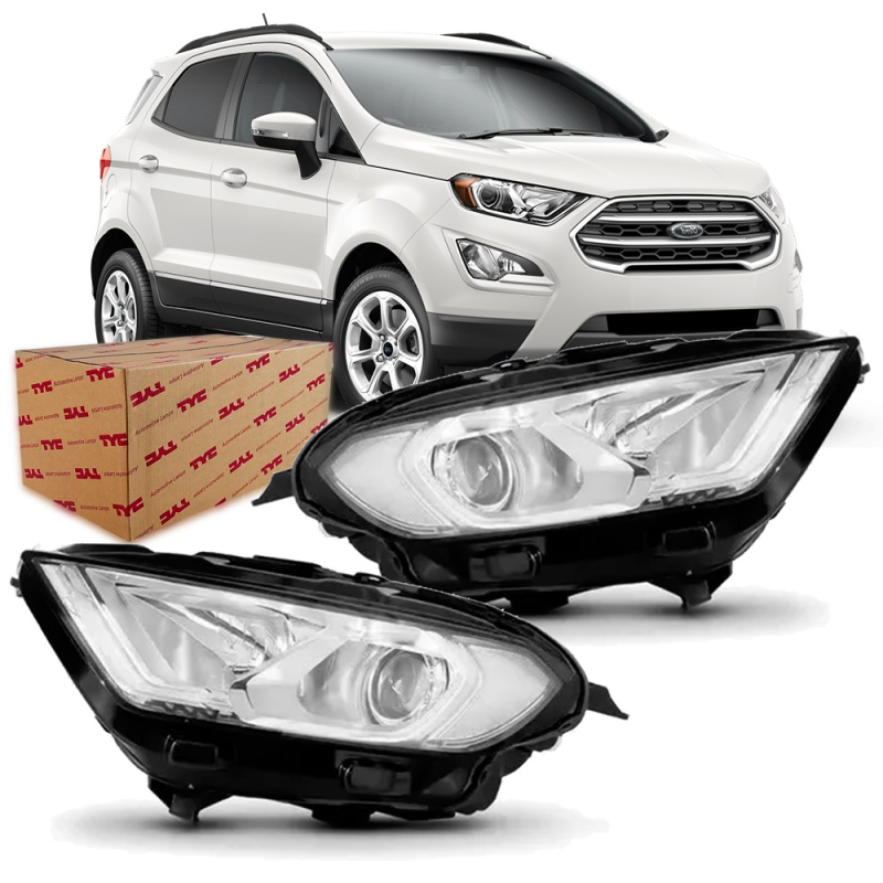 Farol Ecosport 2018 A 2021 Lado Esquerdo Manual C/ Projetor Xenon Com Led Cromado (r30619) (c060524)