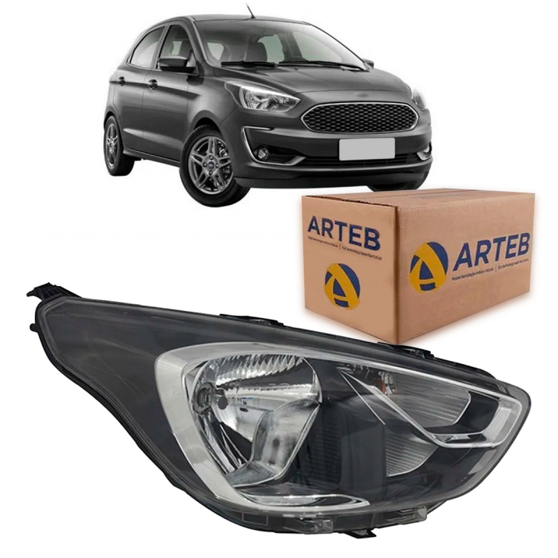 Farol Original Ka 2019 A 2022 Lado Direito Mascara Negra Mold. Cromada Recuperado