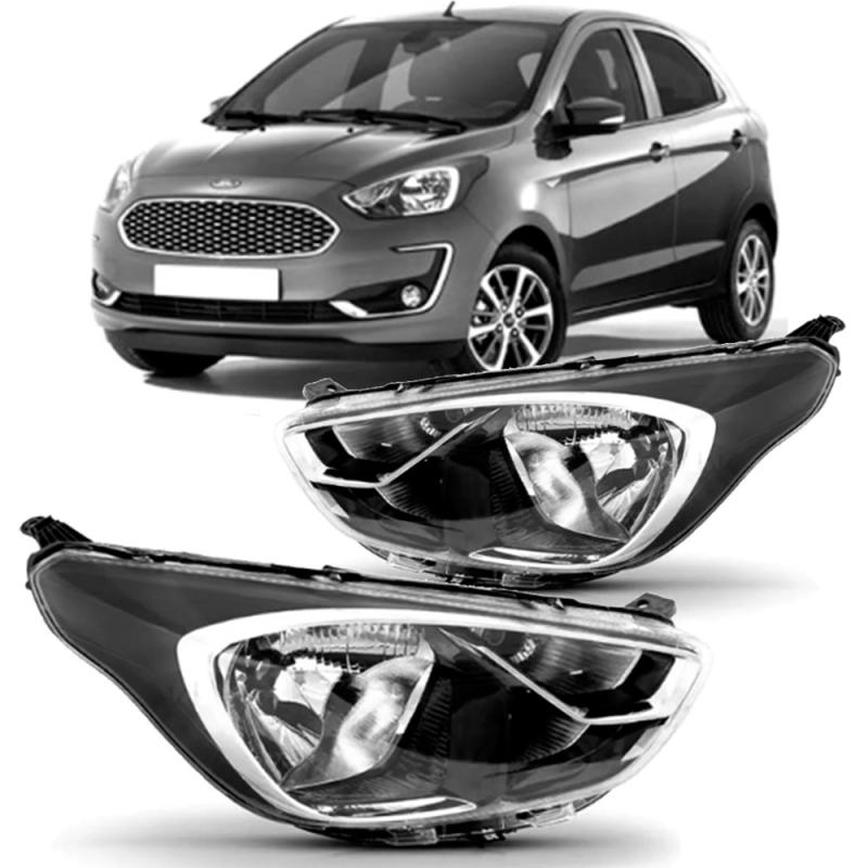 Farol Ka 2019 A 2022 Lado Esquerdo Mascara Negra Mold. Cromada