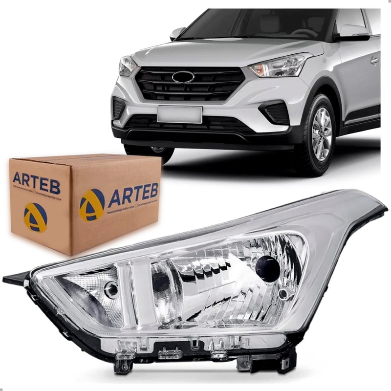 0161033 Farol Original Creta 2017 A 2021 Lado Esquerdo Cromado Regulador Manual