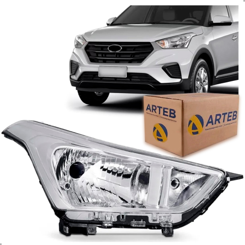 0161034 Farol Original Creta 2017 A 2021 Lado Direito Cromado Regulador Manual