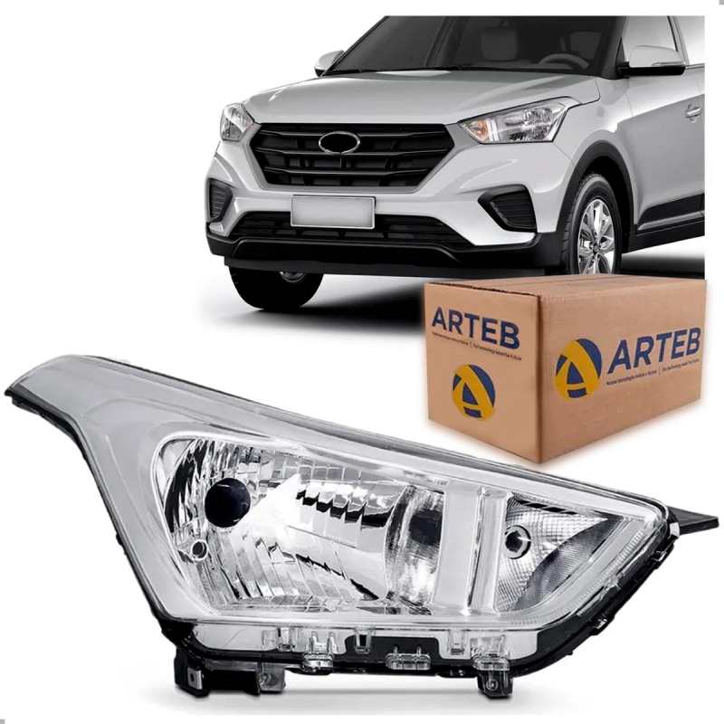 0161034 Farol Original Creta 2017 A 2021 Lado Direito Cromado Regulador Manual